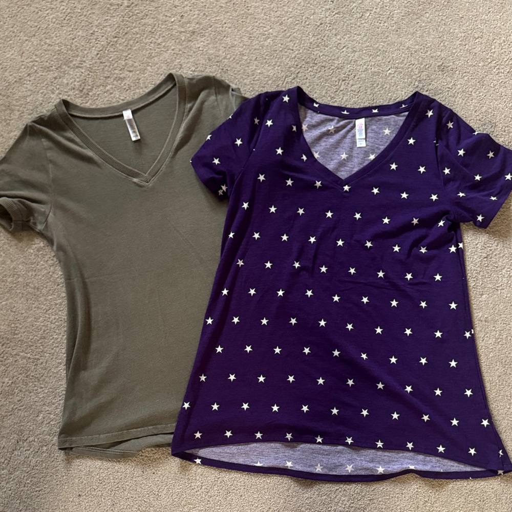 LuLaRoe Olive and Purple Star Short Sleeve Tees